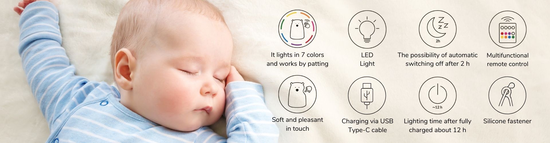 Silicone White Bear Night Light with Hooks and USB Type C Remote Control 52-0067 Rabbit & Friends