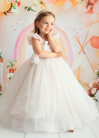 Rochie Lunga pentru Ceremonie, Mov cu Bust din Organza cu Pliseuri, Cristale si Margele pe Umeri si Fusta din Tulle 2952 Mon Princess