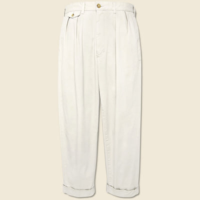 2 Pleats Embroidered Trousers - Cement