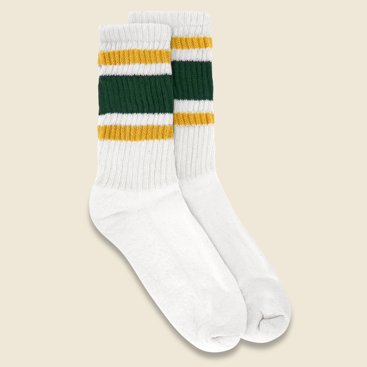 Retro Stripe Crew Sock - Gold/Forest