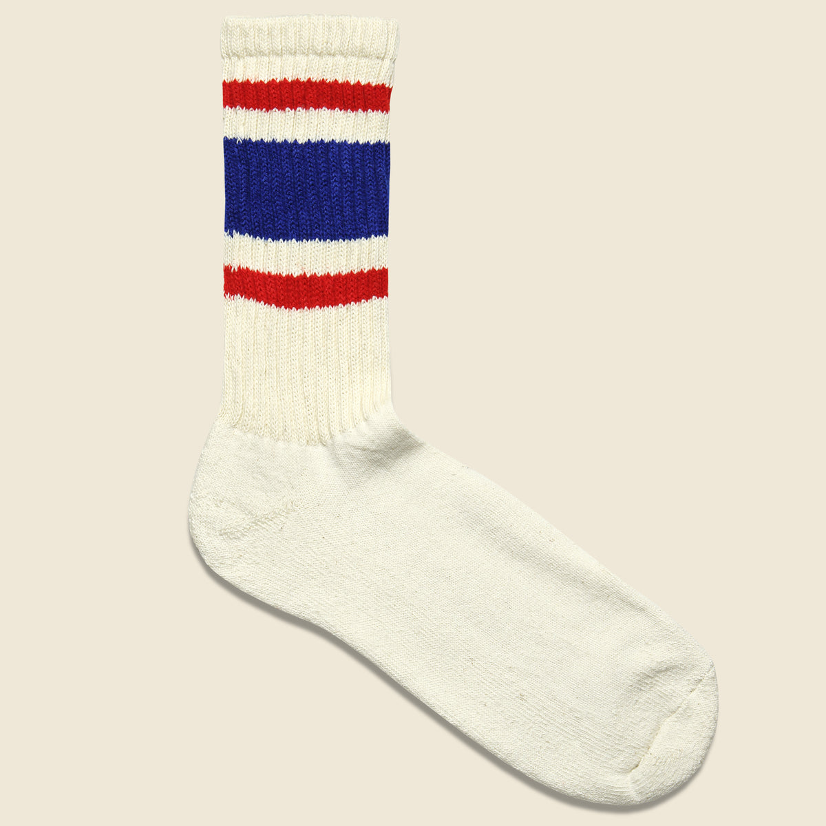 Retro Stripe Crew Sock - Cream/White/Red