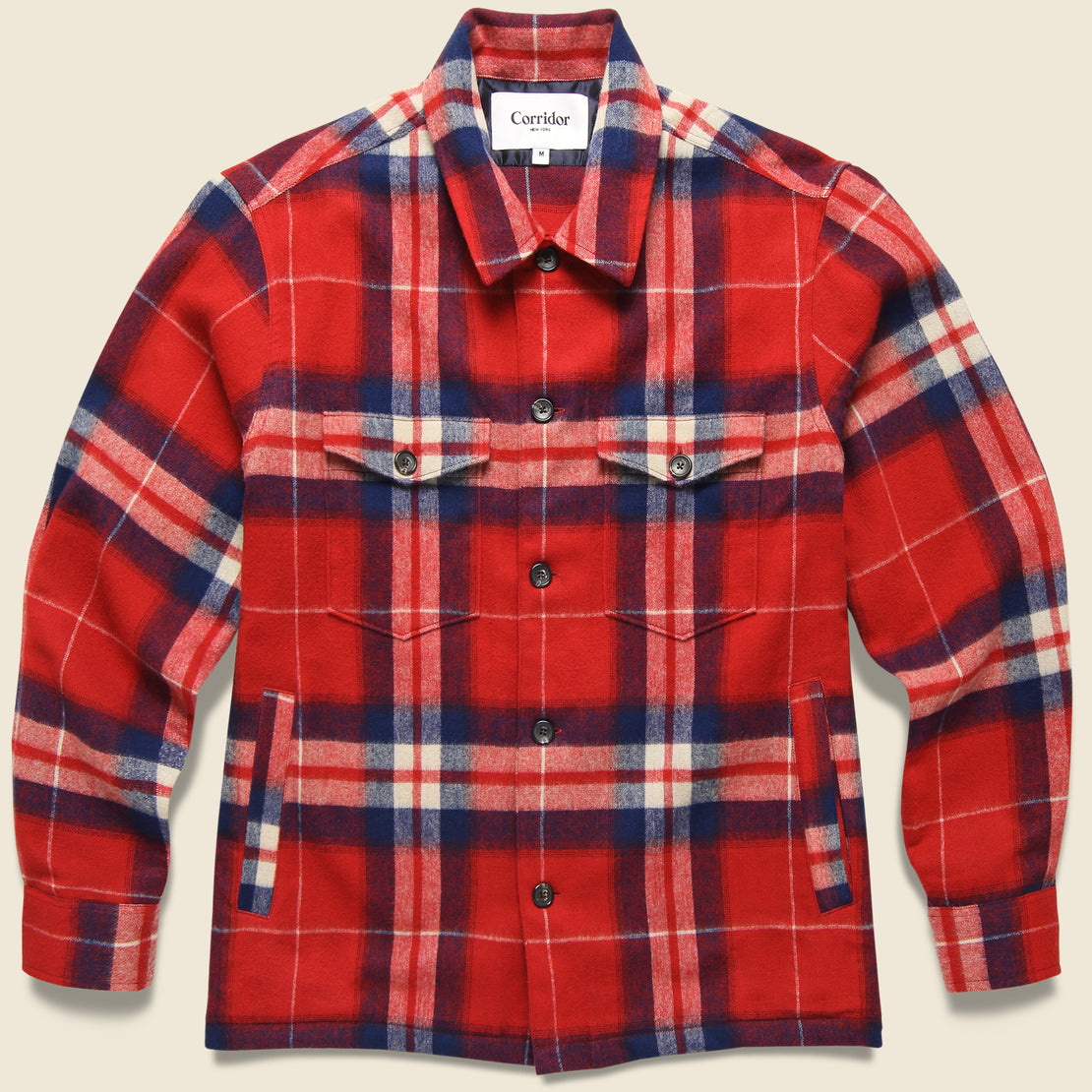 Ombre Plaid Military Shirt Jacket - Red