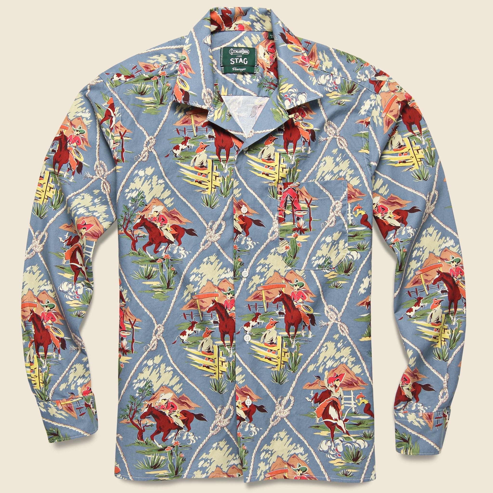 Cowboy Print Camp Shirt - Blue