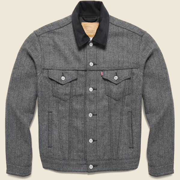 Vintage Fit Herringbone Trucker Jacket - Grey