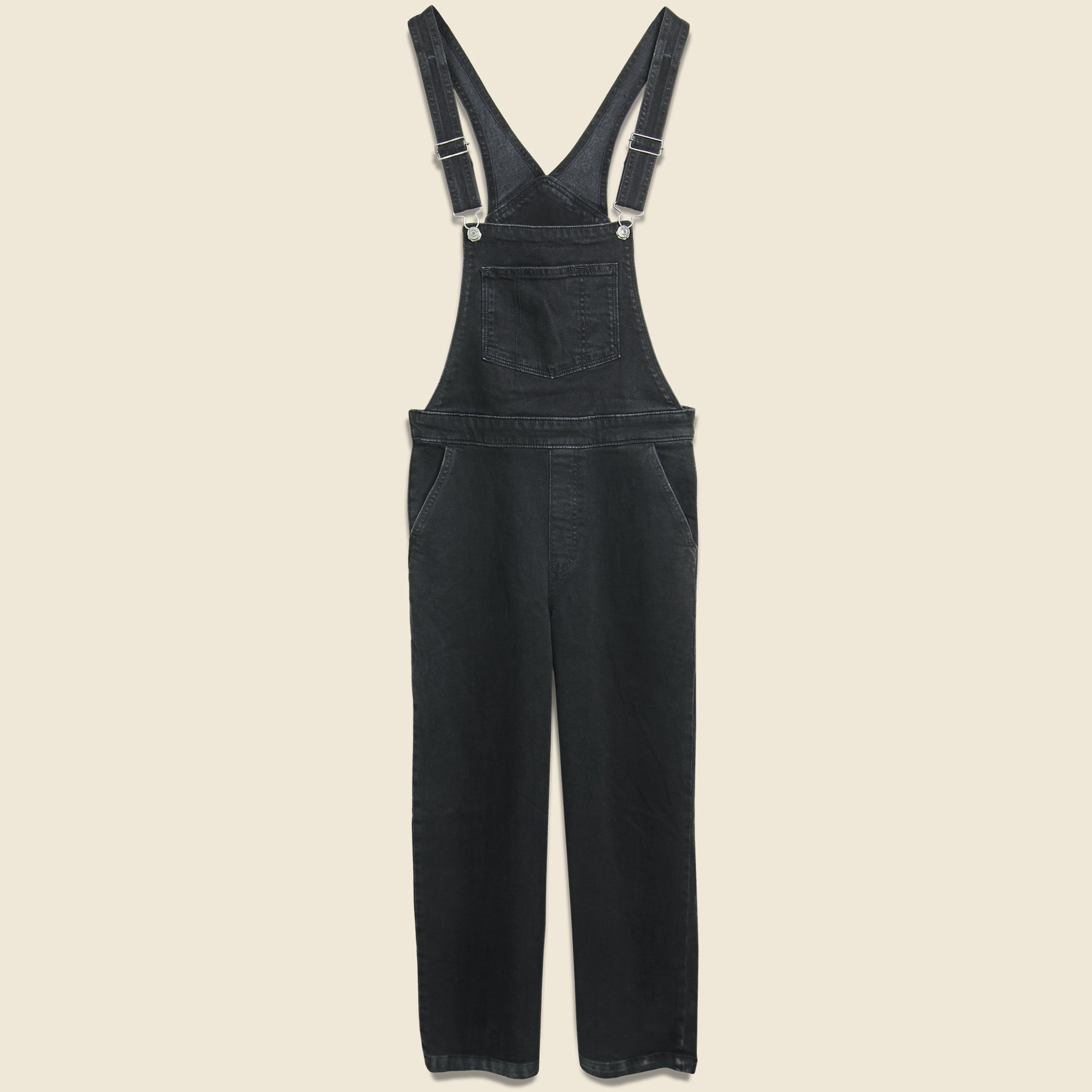 black cropped overalls