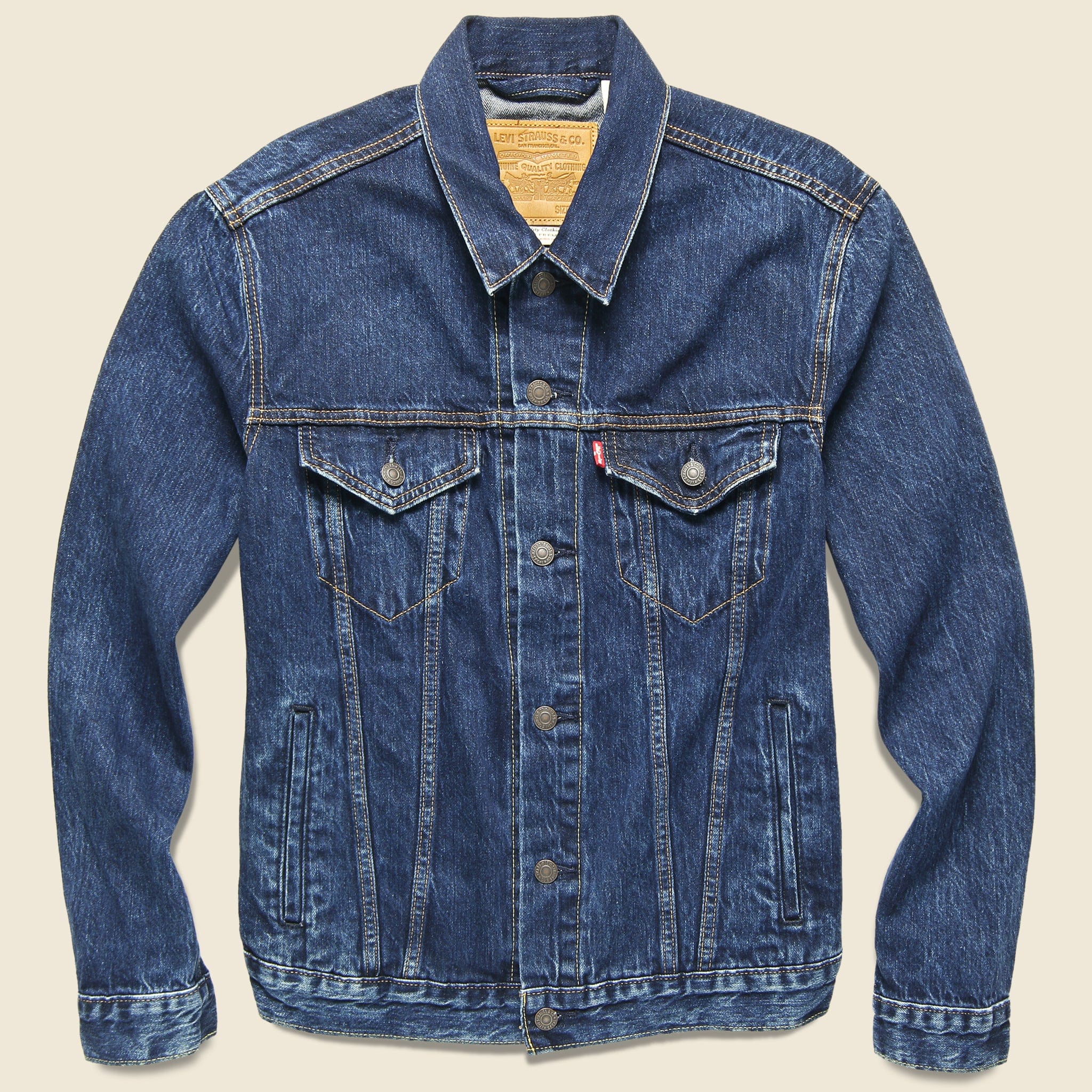 levi's trucker jacket dark wash