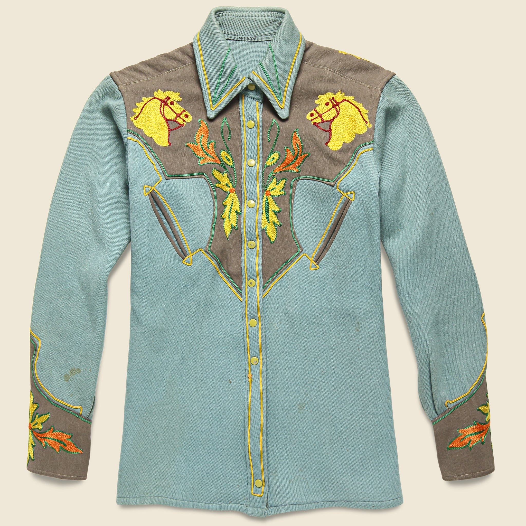 Worsted Wool Western Shirt - Horse Motif