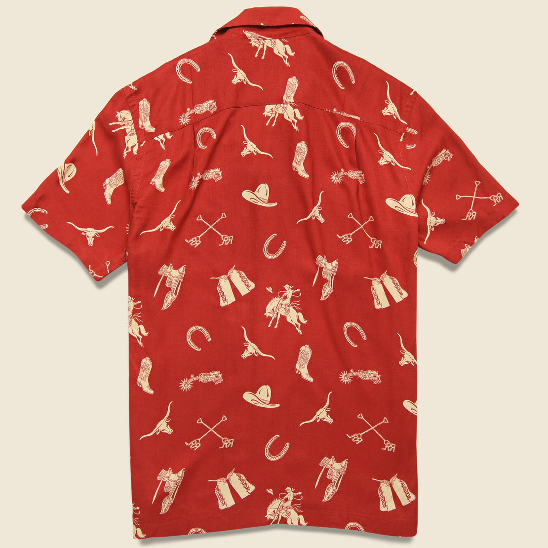 Western Print Rayon Camp Shirt - Red/Cream