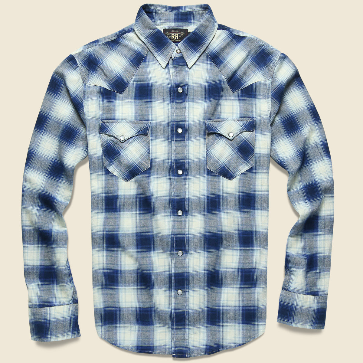Ombre Plaid Buffalo Western Shirt - Blue/Cream