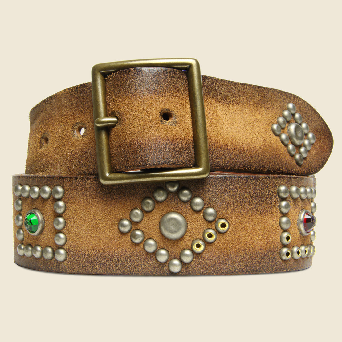 Roughout Studded Suede Belt - Brown