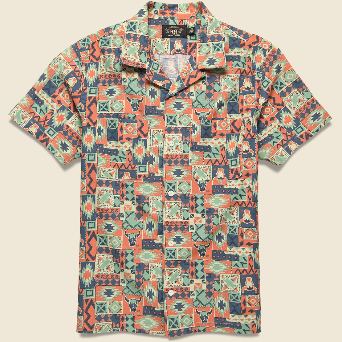 Historiador Despertar España Western Print Camp Shirt - Teal/Multi