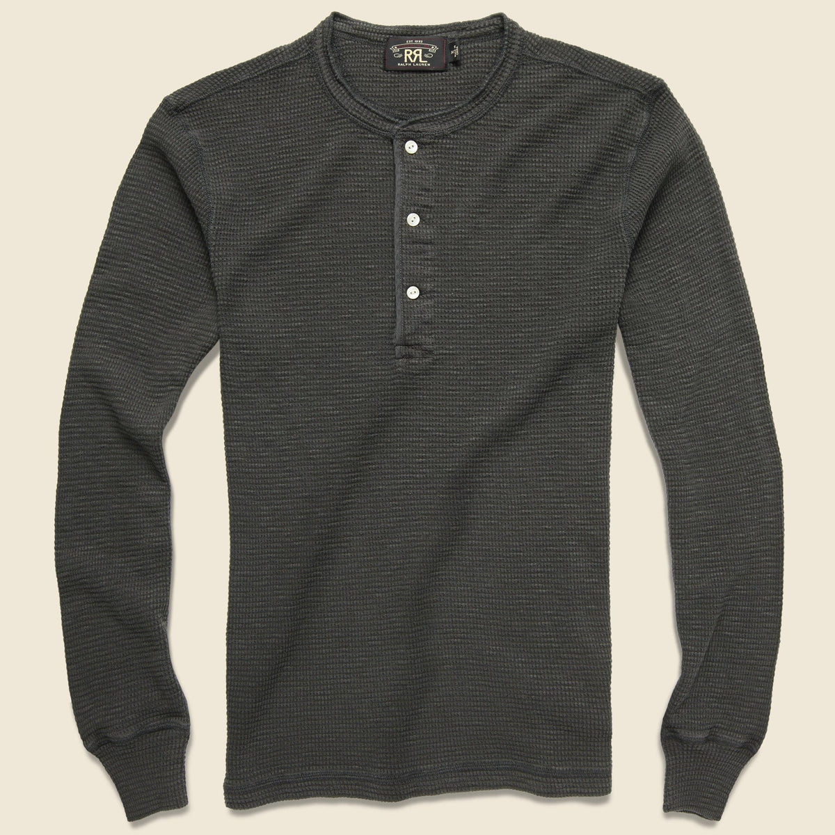 Waffle-Knit Henley - Faded Black