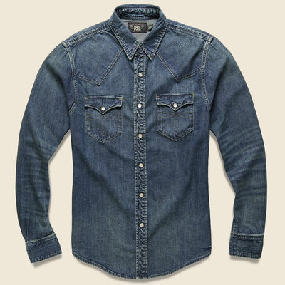 Men's Denim Western Snap Front Shirt in Rinse