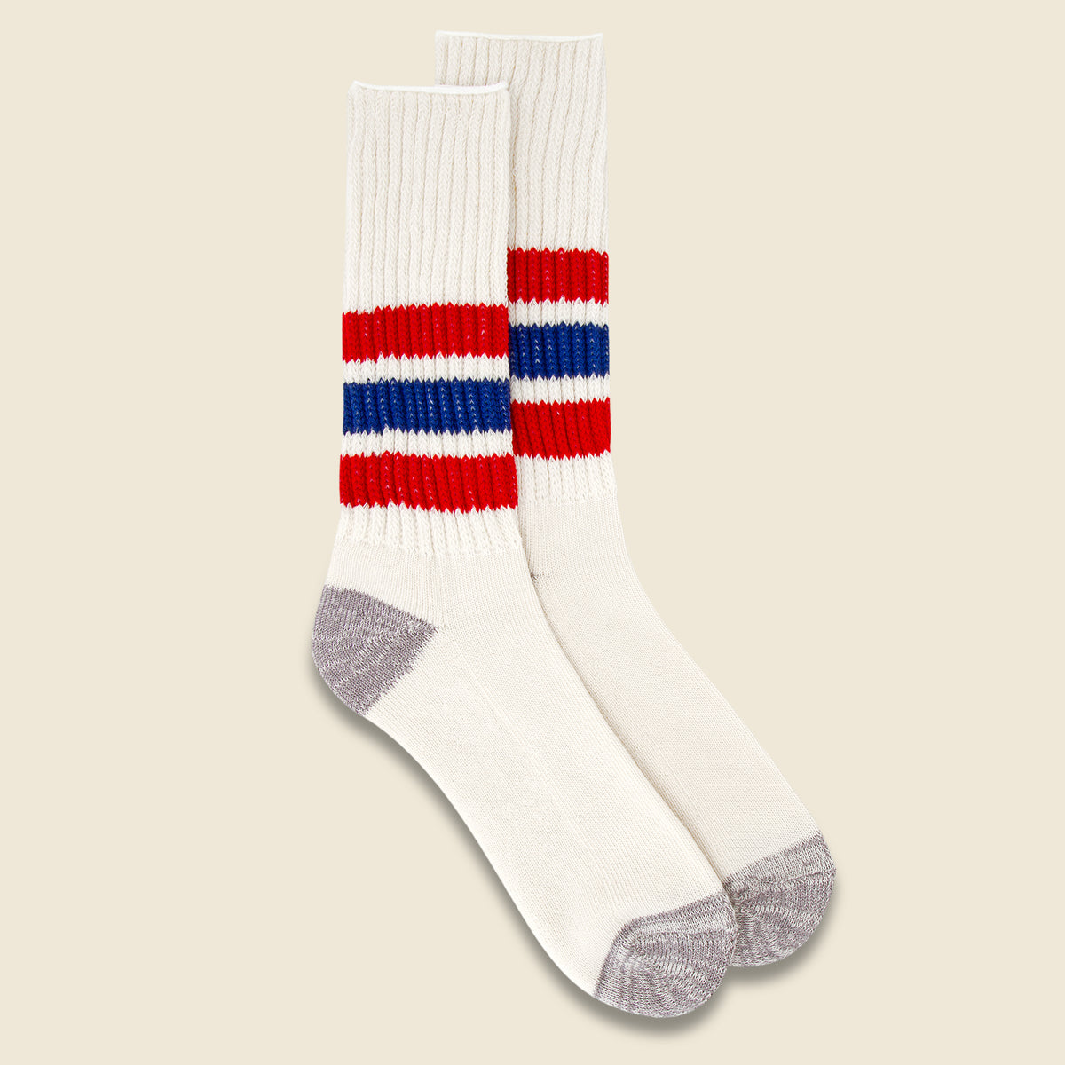 Coarse Ribbed Old School Sock - Chilli Red/Blue
