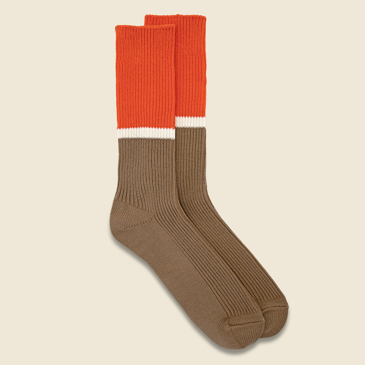 BiColor Ribbed Crew Sock - Orange/Light Brown