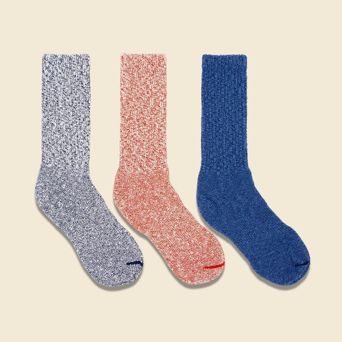 Three-Pack Cotton Crew Rag Socks - Navy/Blue, Navy, Red