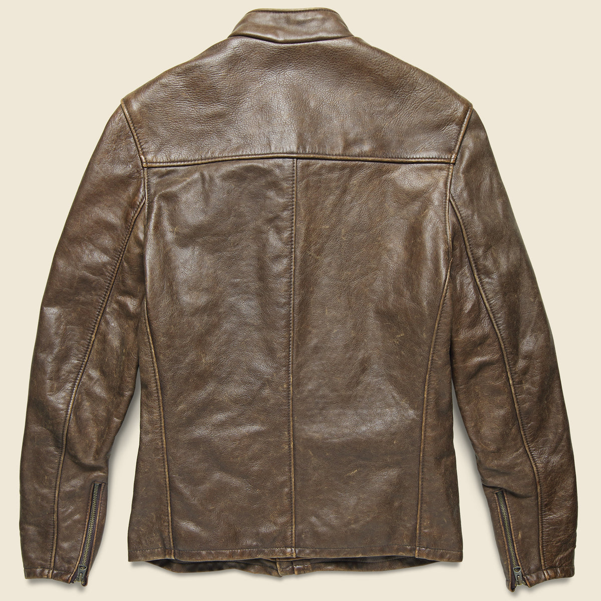 Cowhide Leather Café Racer Jacket - Brown