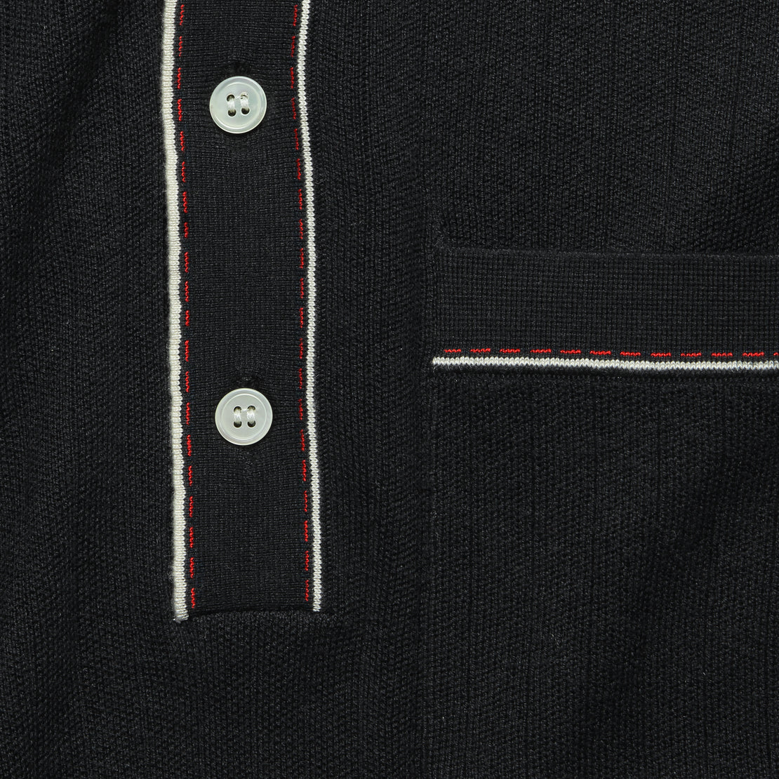 Tipped Button-Down Sweater Polo - Black