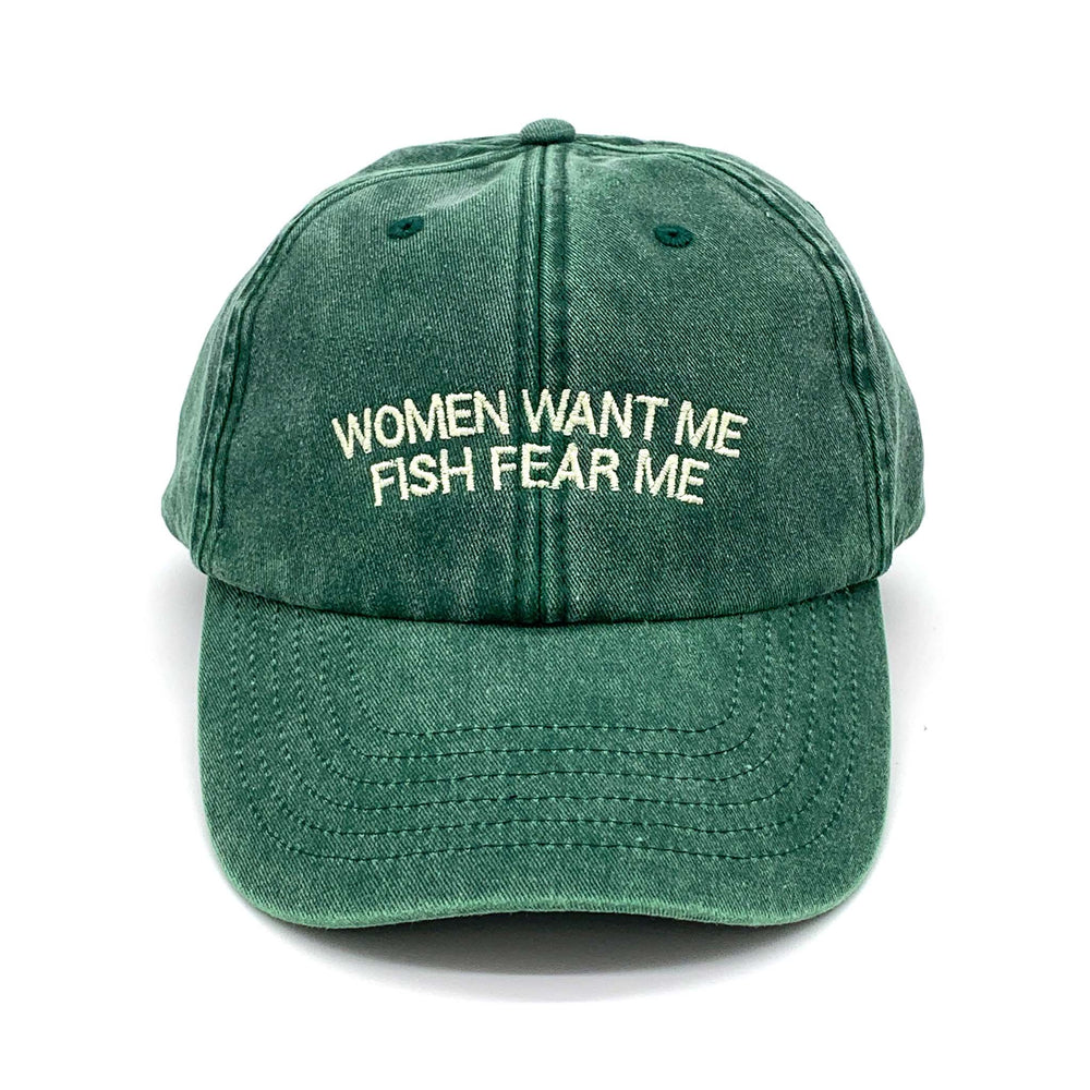 Women Want me Fish Fear Me Embroidered Corduroy Cap