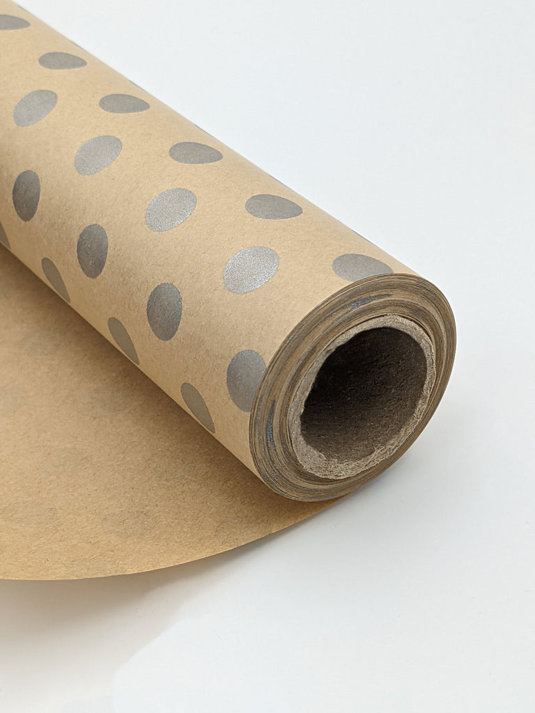 White Polka Dots On Faux Rustic Brown Kraft Wrapping Paper Sheets