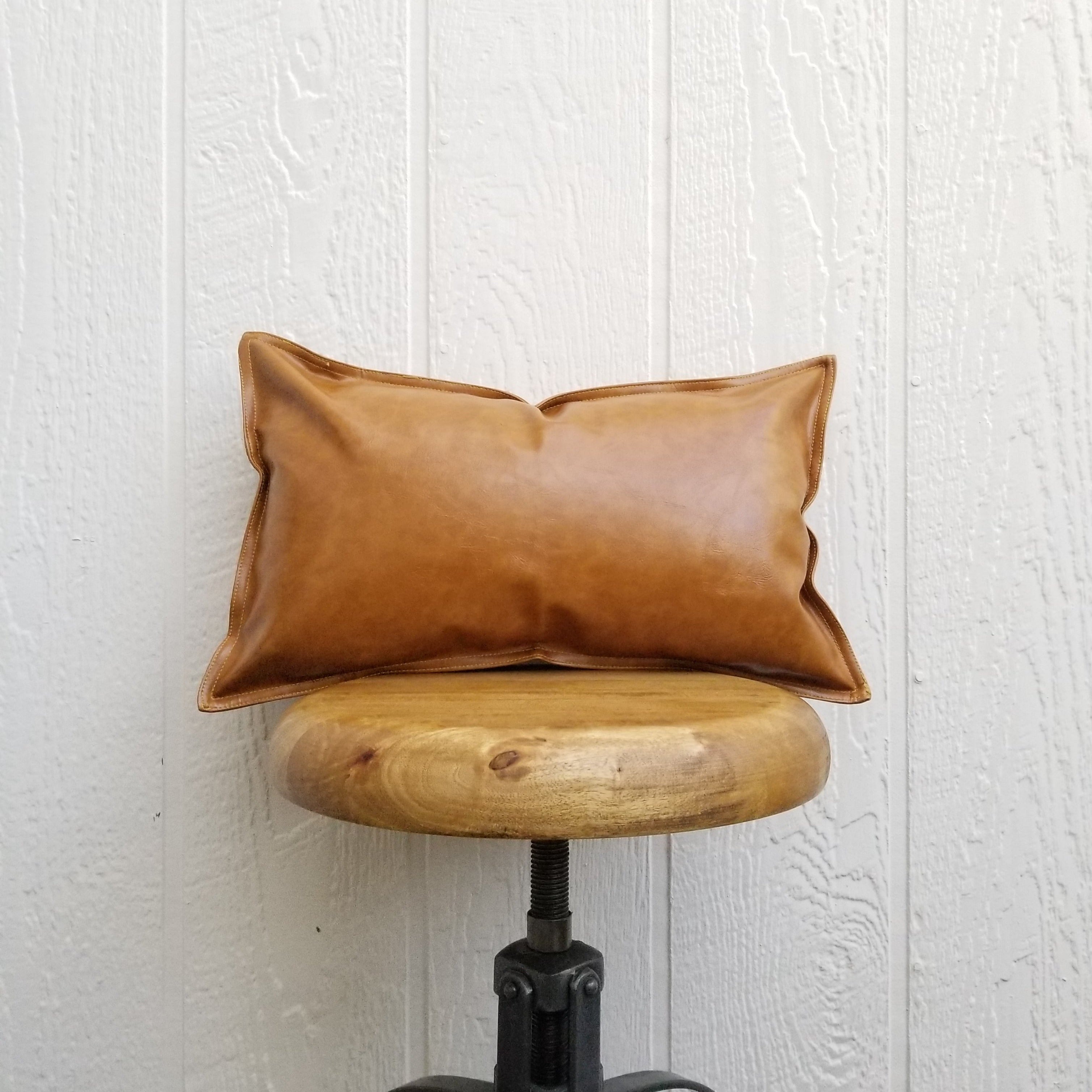 camel faux leather pillow