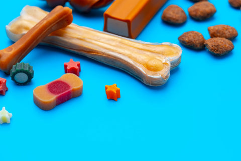 Various dog treats in a pile.