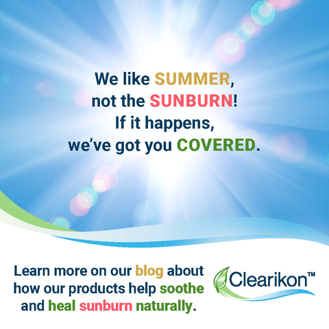 We like Summer, not the sunburn! If it happens, we’ve got you covered. Learn more on our blog about how our products help soothe and heal sunburn naturally. Image is of the sun.