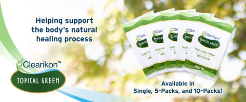 Shows Topical Green packets for slow healing wounds and natural skin rejuvenation. Helps support the body's natural healing process!