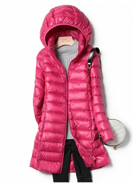 SEDUTMO Winter  Womens Down Jackets Long Ultra Light Thin Casual Coat Puffer Jacket Slim Remove Hooded Parka ED1275