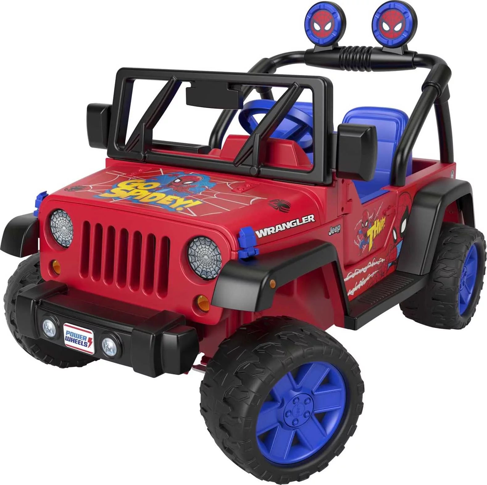 12V Power Wheels Spider-Man Jeep Wrangler Battery-Powered Ride-On Vehicle with Sounds, for a Child Ages 3-7