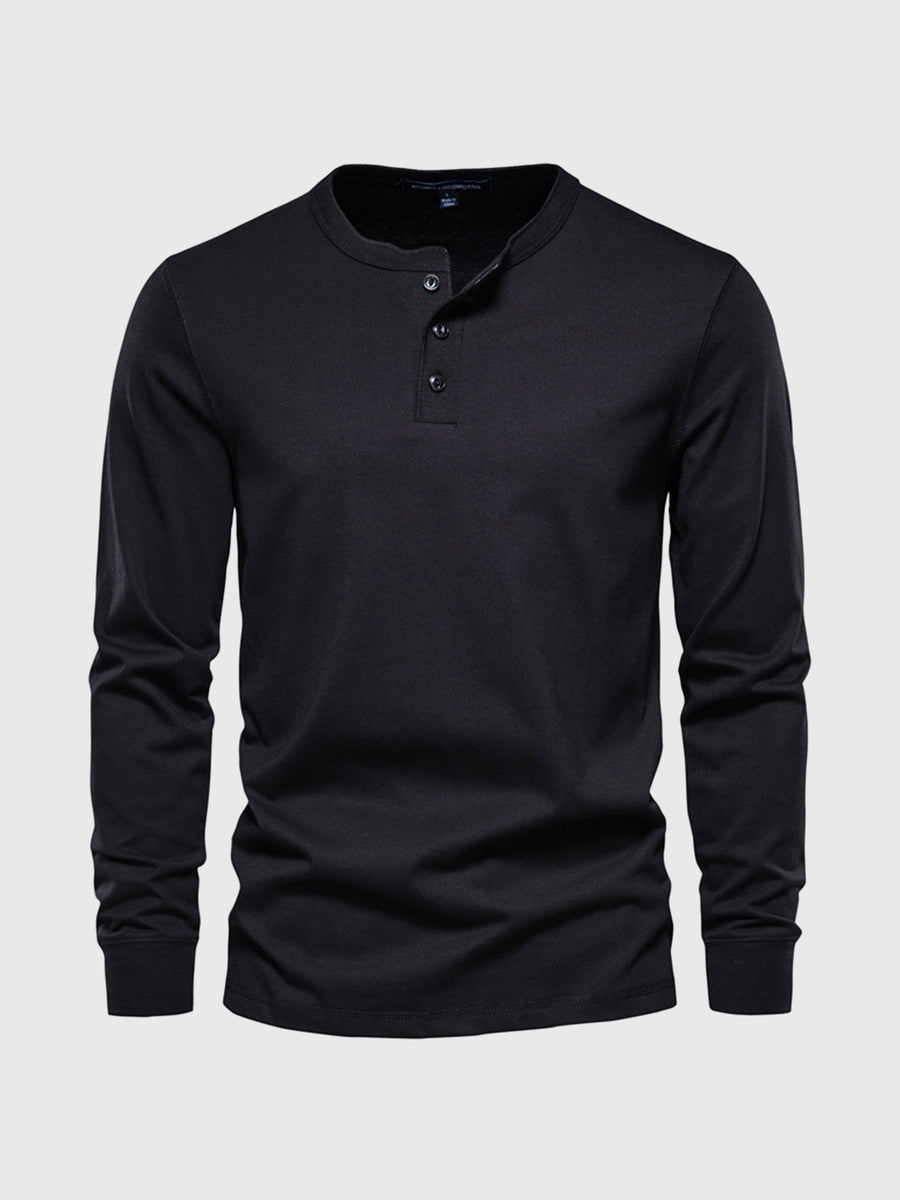 M's Cotton long Sleeve T-shirt-Henley | Ahaselected