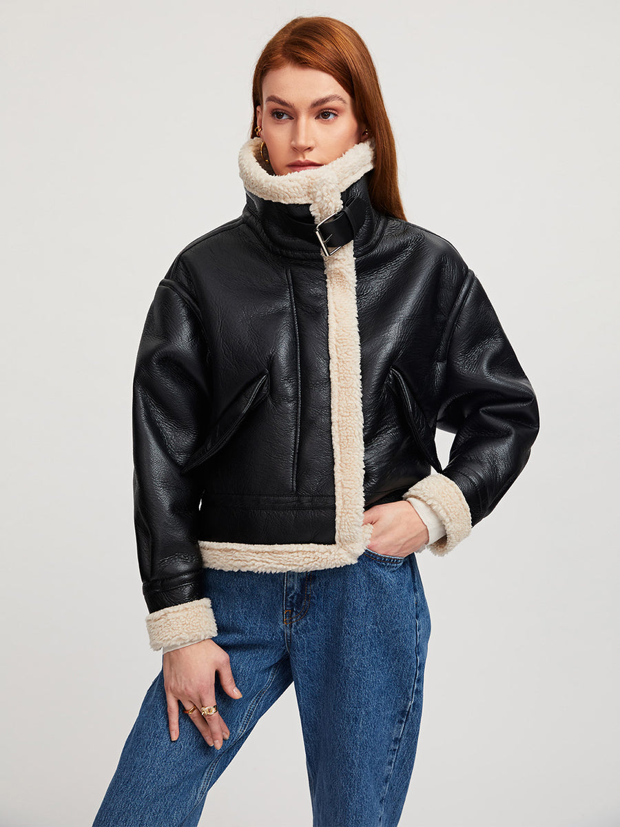 Fleece Lined Leather Aviator Jacket | Ahaselected