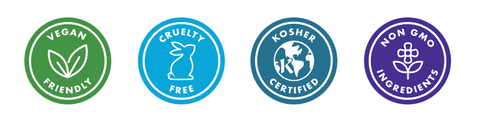 Vegan friendly, cruelty free, Kosher certified, non-GMO Ingredients