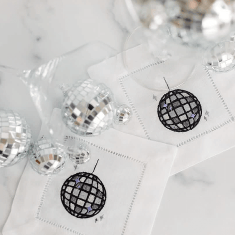 disco ball linen cocktail napkins that are embroidered