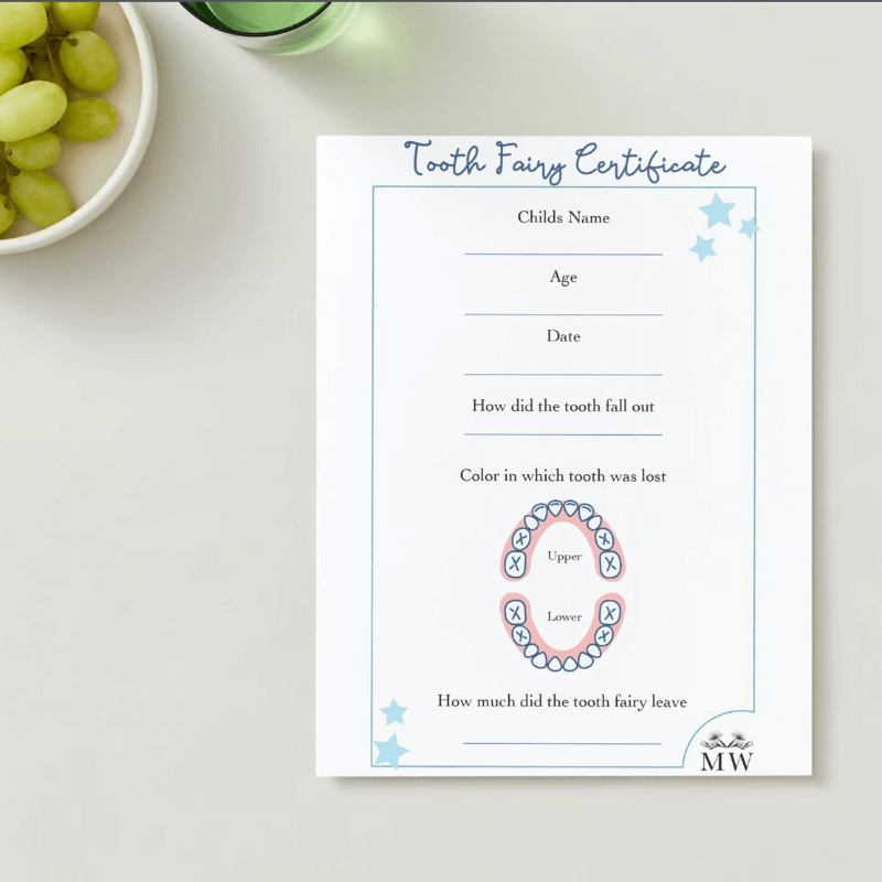 printable tooth fairy certificate from madly wish on etsy