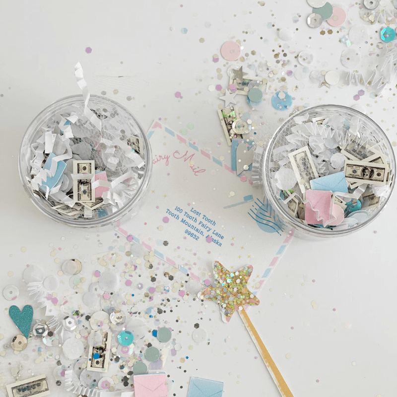 tooth fairy confetti and glitter with tiny paper money from etsy