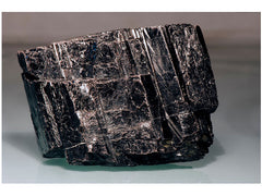 a closeup of a rough black chunk of tourmaline