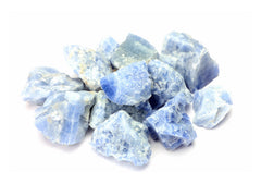 A pile of raw blue calcite crystals