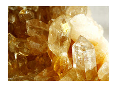 a closeup image of an orange citrine crystal cluster