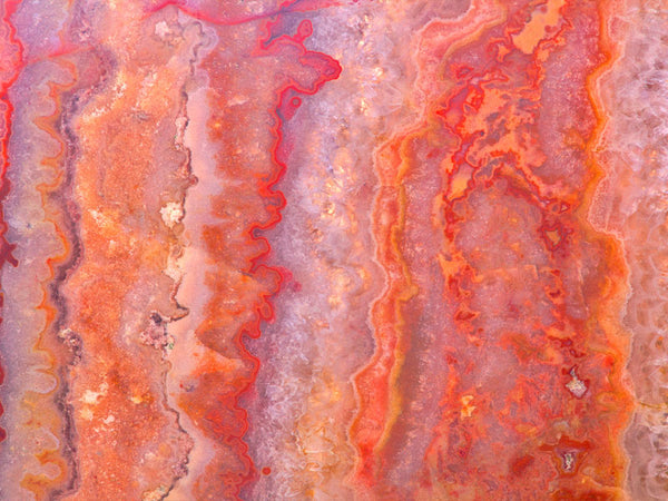A closeup of red agate and their radiant energy. 