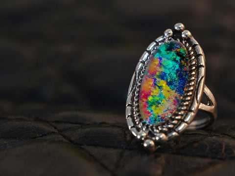 An Ethiopian Opal color play ring.