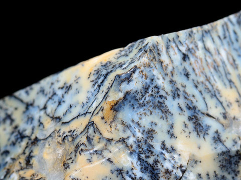 A closeup of Dendritic Opal that is brown and white.