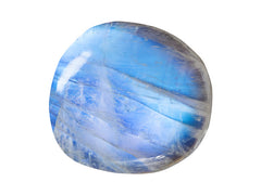 a tumbled moonstone palm stone with blue schiller