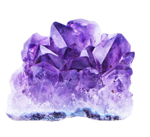 a purple blue amethyst chunk on a white background