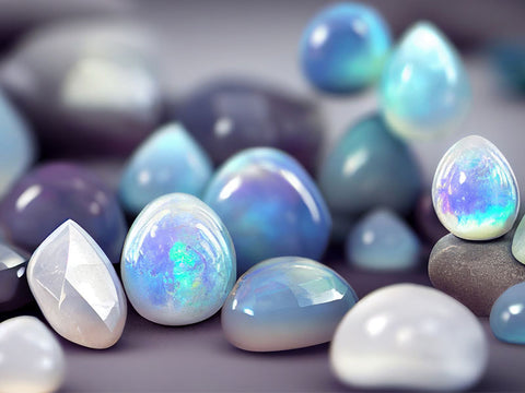 Rainbow moonstone is pictured, which is revered for it's healing benefits towards the pineal gland.