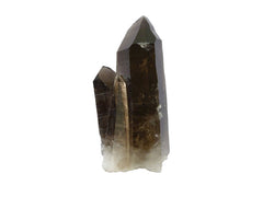 a closeup of a double terminated smoky quartz crystal