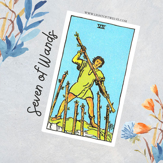the seven of wands tarot card meaning blog cover | Light of Twelve