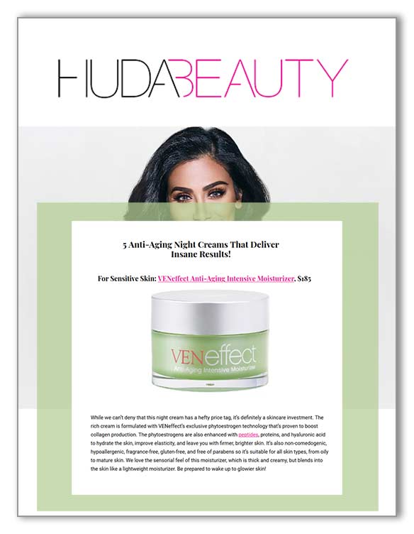 Huda Beauty reviews VENeffect Skin Care with phytoestrogens