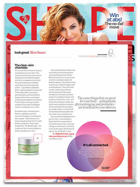 Shape Magazine: Hormones affect our skin. Plant based phytoestrogens  in skin care products help reverse signs of hormonal aging. 