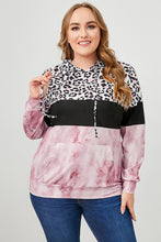 Load image into Gallery viewer, Plus Size Leopard Print Striped Hoodie with Kangaroo Pocket
